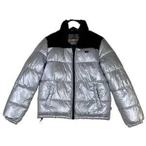 Levi‎ Strauss Co Women's Puffer Jacket Sz XS Silver Color Block Winter Coat